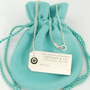 Tiffany & Co. Safe Deposit Department Tag Onyx Necklace 20" Silver 925 Auth  - Picture 1 of 8