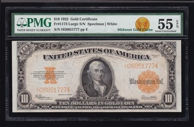 US 1922 $10 Gold Certificate FR 1173 PMG 55 EPQ Ch VF (777) - Image 1 of 2