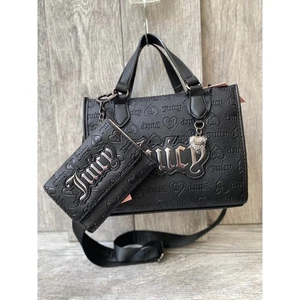 Juicy Couture Black Tote & Wallet Set Embossed Logo Purse - Picture 1 of 11