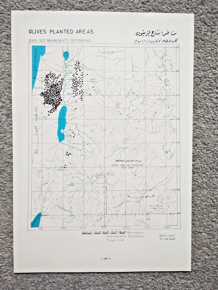 1973 Vintage Government Map of Jordan : Olive Planting Areas - Image 1 of 1