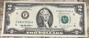 2 dollar bill 1995 series F68147415A  RARE VERY GOOD CONDITION - Picture 1 of 2