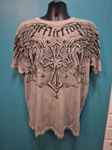 Affliction T Shirt Men X Large Gray/Black del sided Eagle - Picture 1 of 6