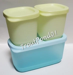 Tupperware Basic Brillante Cuadrado Redondo Mini Verde Azul Almacenamiento Nevera Snack Set - Imagen 1 de 5