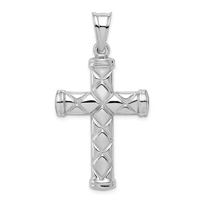 Colgante Cruz 3D Hueco Chapado en Rodio Plata de Ley, 25 x 47 mm Foto 1 de 4