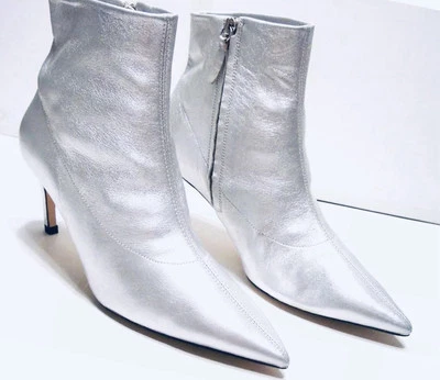 Botines de mujer Zara talla 9 nuevos, metálicos, con cremallera, tacón de 3 pulgadas  Foto 1 de 4
