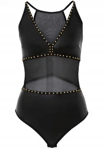 Neu Sexy Stringbody mit Nieten Gr. 48/50 Schwarz Damen-Body Unterwäsche Dessous - Bild 1 von 1