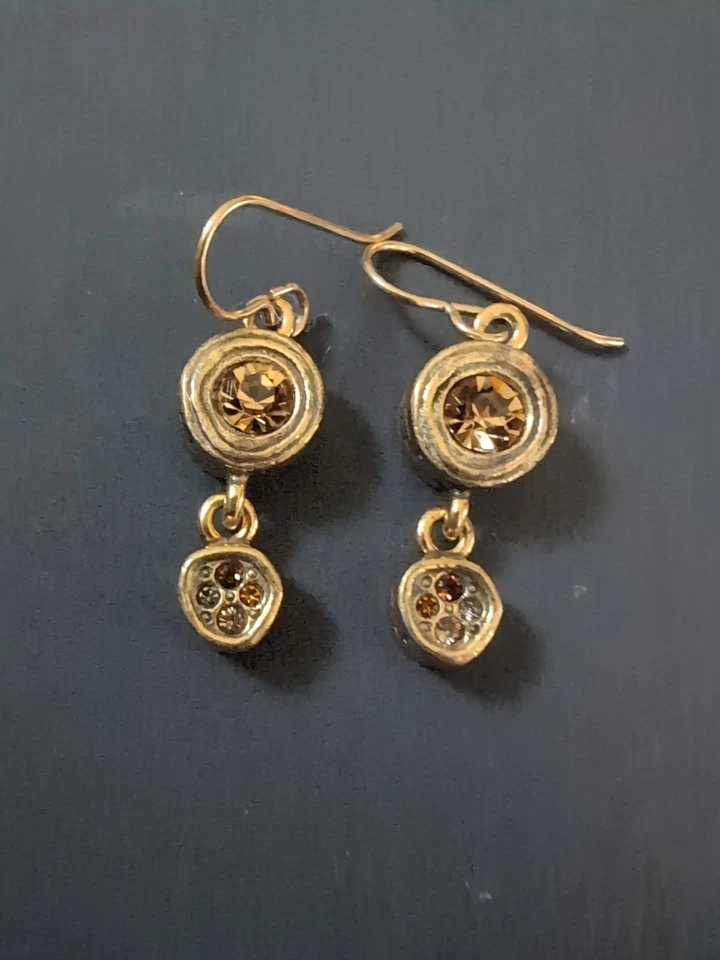 Patricia Locke Signed Gold Tone Dangle Earrings With Champagne Colored Crystals - Image 1 of 4