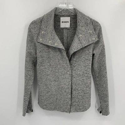 Chaqueta Abrigo BB Dakota Gris Negro Mezcla Lana Jaspeada Cuello Embudo a Presión Pequeña S Foto 1 de 4