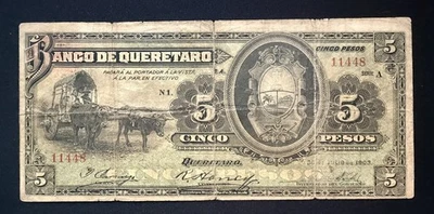Banco De Queretaro 5 Pesos 1903 - Image 1 of 2