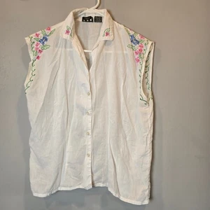 Blusa sin mangas vintage GAP Top para mujer grande blanca bordada camisa floral - Imagen 1 de 10