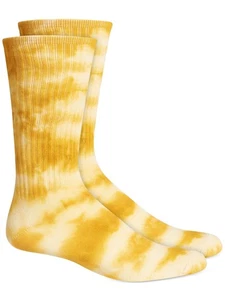 SUN STONE Mens Yellow Tie Dye Stretch Ribbed Casual Crew Socks 7-12 - Picture 1 of 3