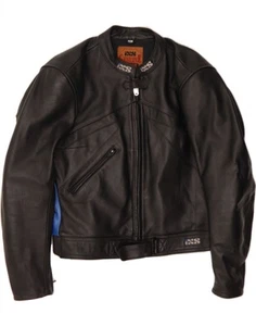 IXS Mens Leather Racer Jacket IT 48 Medium Black Colourblock Leather BF01 - Picture 1 of 3