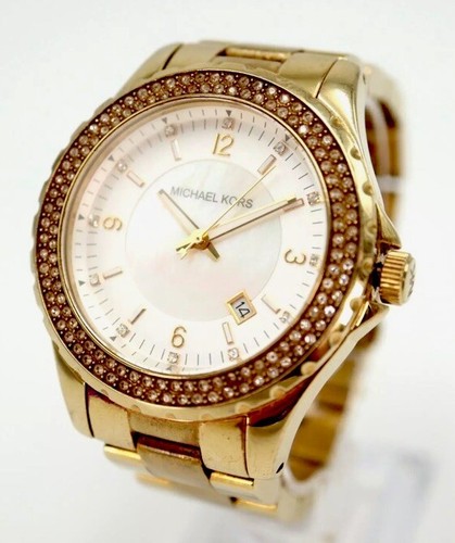 Orologio Michael Kors 42mm Tono Oro Quadrante MOP Lunetta Gioiello MK5258 Acciaio Inox