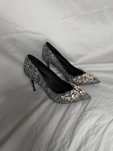 Jeffery Campbell, Black and Silver Glittery Heels, UK Size 7 - Brand New - Picture 1 of 3