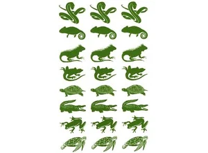 Turtle Frog Lizard Snake 24 pcs 1 Inch Green Fused Glass Decals - Picture 1 of 1