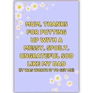 Funny Mother's Day Birthday Card For Mum, Thanks For Putting Up With Dad Joke - Picture 1 of 8