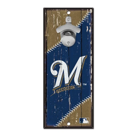 Milwaukee Brewers 5"x11" Bottle Opener Wood Sign [NEW] MLB Wall Plaque Mount Bar Cover