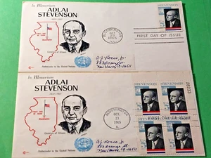 Adlai Stevenson In Memoriam 1965 5c FDI Cover Lot of 2 - Picture 1 of 2