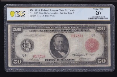 US 1914 $50 FRN St Louis sello rojo FR 1019A PCGS 20 VF (731) Foto 1 de 2