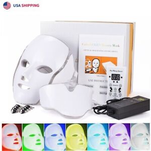 7 Colors LED Light Photon Face Neck Mask Skin Rejuvenation Therapy Anti Aging US