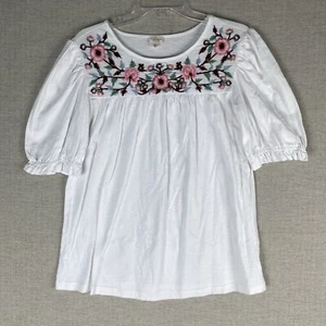 Blusa Keep In Touch Campesina Top Mujer M Blanca Manga Abullonada Boho Flores - Imagen 1 de 8