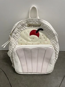 BETSEY JOHNSON Backpack White Cupcake Bead Sprinkle Accents Cherry Rare DAMAGE - Picture 1 of 13