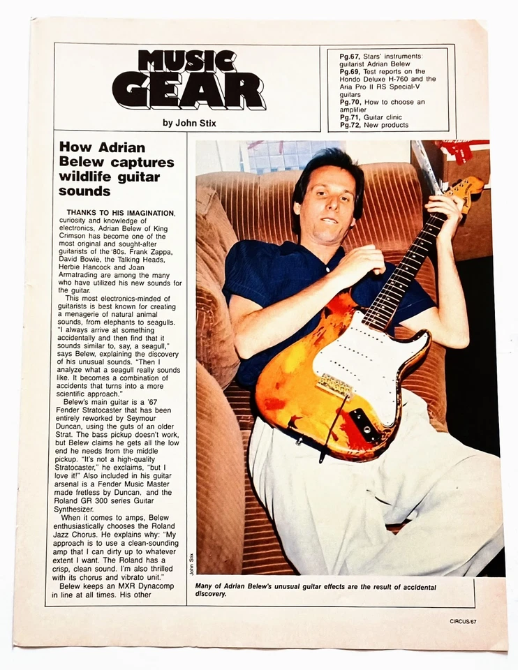 KING CRIMSON ~ ADRIAN BELEW ~ EQUIPO DE MÚSICA ~ PÓSTER ORIGINAL 1983 ~ RECORTE PINUP PÁGINA COMPLETA Foto 1 de 1