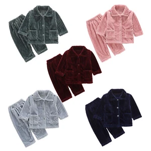 Girls Boys Winter Warm Flannel Pyjamas Sleepwear Suit Coral Velvet  Pajamas Set - Picture 1 of 19
