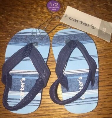 NWT Carters Blue Stripes Flip Flops Sandals Baby Infant Toddler Boy Size XXS 1-2 - Image 1 of 4