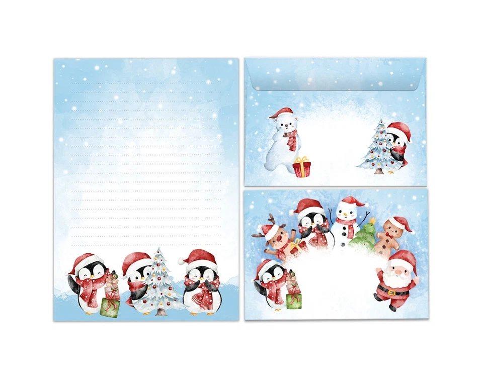 JUNA-EXPERTEN Briefpapier-Set Weihnachten Kinder Notizblock A5 Briefumschläge Pinguin