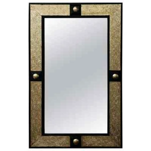 Hollywood Regency Style Moroccan Mirror in Brass and Wood Frame - Picture 1 of 9