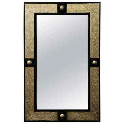 Hollywood Regency Style Moroccan Mirror in Brass and Wood Frame - Image 1 of 4