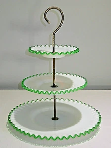 Vintage HTF Fenton Art Glass Emerald Crest 3 Tier Tidbit Party Tray - Picture 1 of 5