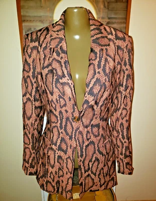 NWT $99 Danielle Bernstein Faux-Snakeskin shaped Blazer Brown Size 2 - Image 1 of 3