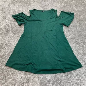 Prin Story Shirt Dress Tunic Womens Medium Green Short Cold Shoulder Sleeves New - Picture 1 of 13