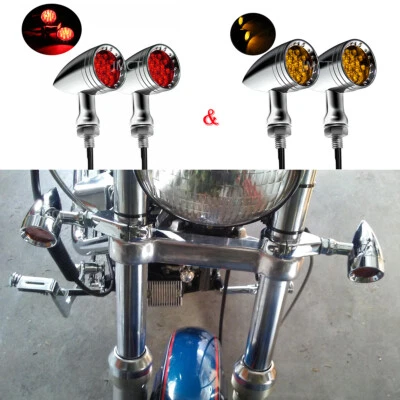 Luces de señal de giro de bala LED 2 ámbar 2 rojo intermitente indicador moto cromo Foto 1 de 4