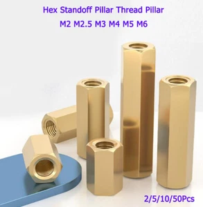 M2 - M6 Messing Sechskant Abstandshalter Distanzstück Säulengewinde Säulenbolzen - Picture 1 of 11