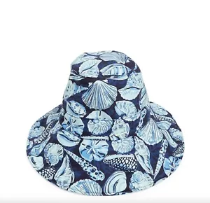 Vera Bradley Sun Hat Navy Blue Morning Shells Blue Cotton Bucket Hat New - Picture 1 of 3