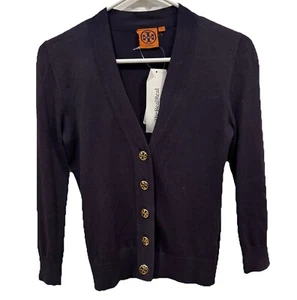 Women’s Tory Burch Blue Cardigan Size Xxs 2XS Signature Buttons Logo - Picture 1 of 9