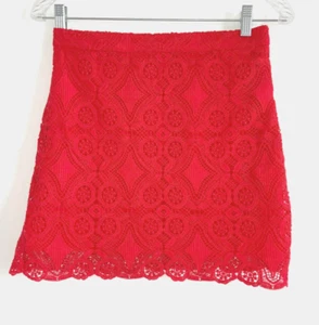 HOLLISTER sz 3 Lace Colorful Mini Skirt Lined Coral Pink-Red Short Juniors - Picture 1 of 4