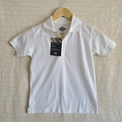 Dickies Kids Pique Polo Short Sleeve White Easy Care Uniform Size L (7) NEW - Image 1 of 4