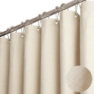 Extra Long Fabric Shower Curtain 96 Inch Linen Textured Heavy Duty Cloth Shower  - Picture 1 of 6