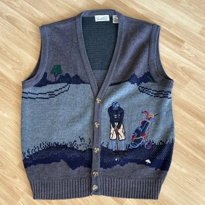 Vintage Arnold Palmer Men’s XL Golf Sweater Vest 5% Wool Button Up Rare! Dadcore - Picture 1 of 12