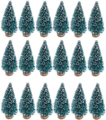 24 Mini Bottle Brush Christmas Trees with Wood Base, Artificial Plastic Mini  - Image 1 of 4