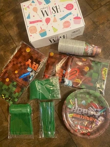 Minecraft HAPPY BIRTHDAY  Party Kit,  24 Plates  Cups Forks Spoons  2 Tablecloth - Picture 1 of 6