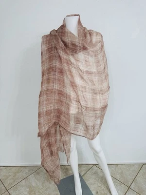 Brunello Cucinelli 100% 亚麻披肩打褶透明暗玫瑰 60 英寸 x 90 英寸全新无标签 — 第 1/3 张图片