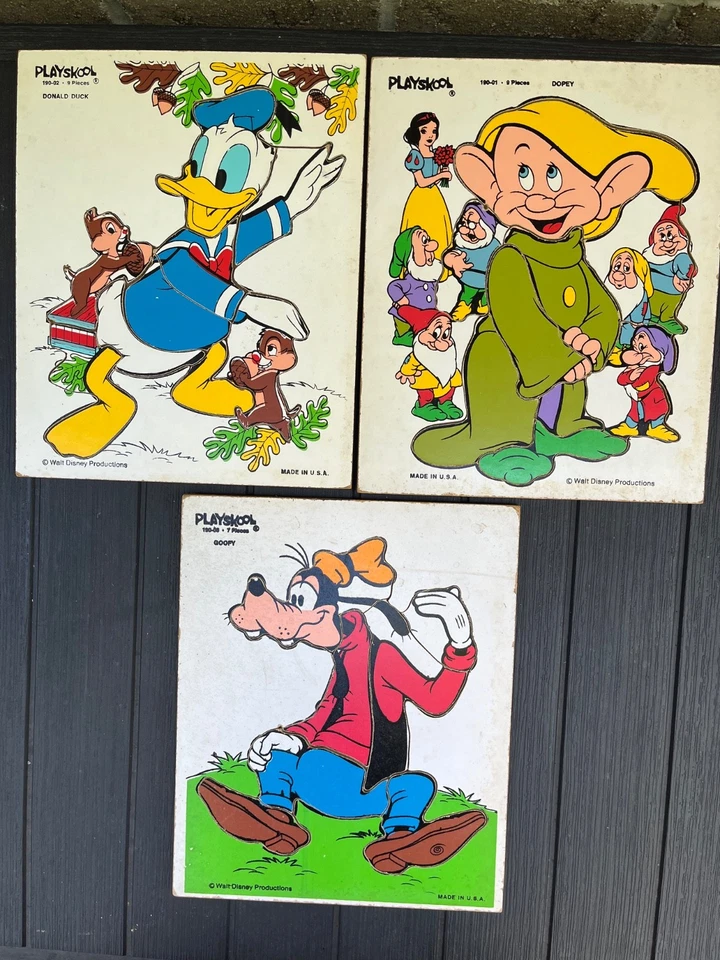 Lote de 3 Rompecabezas Bandeja Disney Playskool De Colección, Pato Donald - Goofy - Dopey Foto 1 de 1