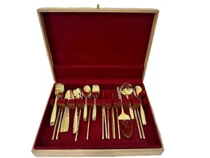 Vintage AMERICANA GOLDEN HERITAGE 63 Teile GOLD Besteck in einer Holztruhe - Bild 1 von 15
