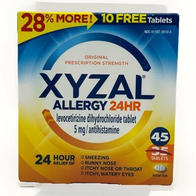 Xyzal 24HR 5mg Alergia 45 Tabs Levocetirizina Exp 04/2026 Caja Dañada Foto 1 de 2