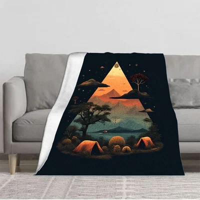 Dreamy Landscape Flannel Blanket - Soft Warm Cozy Design with Mountain Range  - Image 1 of 4